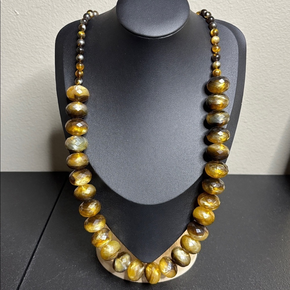 Vintage Acrylic Brown Reticulated 80’s Long Boho Old Money Necklace Chunky